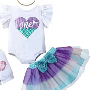 Mermaid Themed Kids Matching Set - White, Purple, and Teal